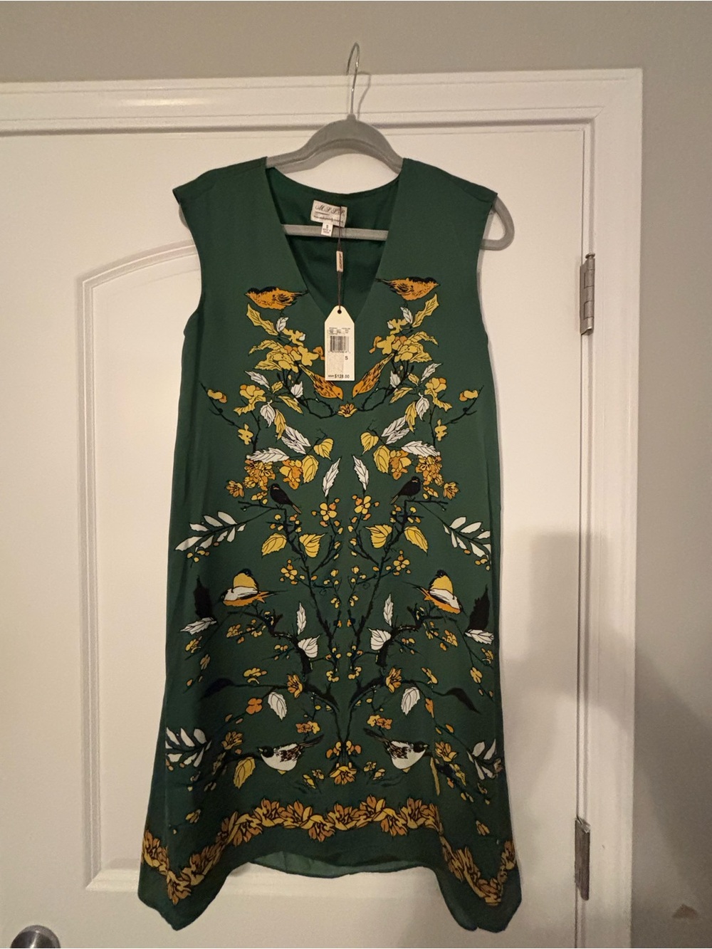 Sleeveless Green Midi Dress with Yellow Floral Embroidery